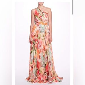 Marchesa Notte one shoulder floral dress